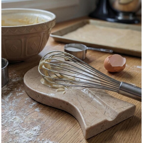 Beige Marble Spoon Rest, Natural Tan Utensil Holder, Christmas Housewarming Gift - Picture 7 of 12